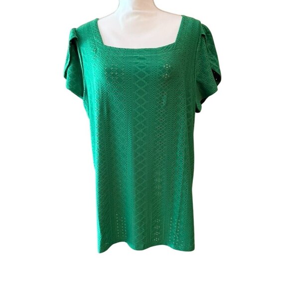 Green Eyelet Tunic Length Top Square Neck SS Size XL NWT - Picture 1 of 7